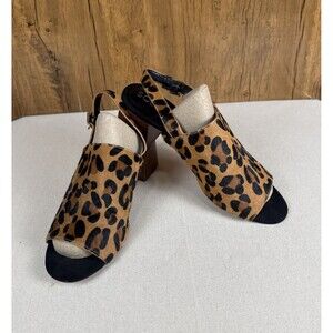 Sole Society Leopard Calf Hair Slingback Mule Sandals Block Heel Women’s 9.5M